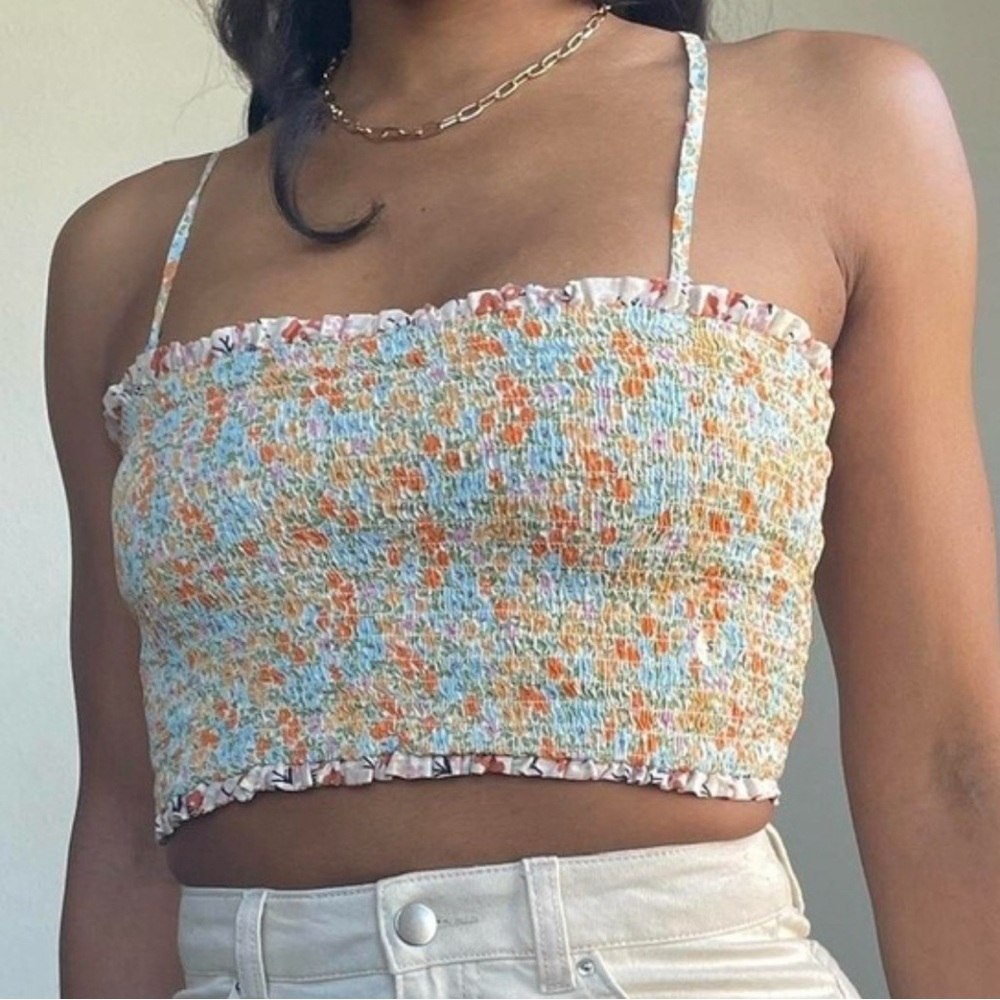 NWT American Eagle Outfitters Floral Smocked Crop Top - XL